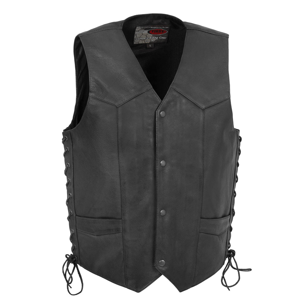 Rancher - Men's Motorcycle Western Style Leather Vest Men's Leather Vest First Manufacturing Company Black S