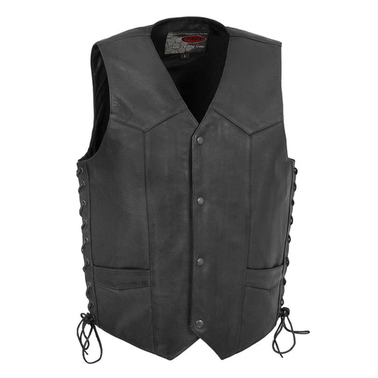 Rancher - Men's Motorcycle Western Style Leather Vest Men's Leather Vest First Manufacturing Company Black S