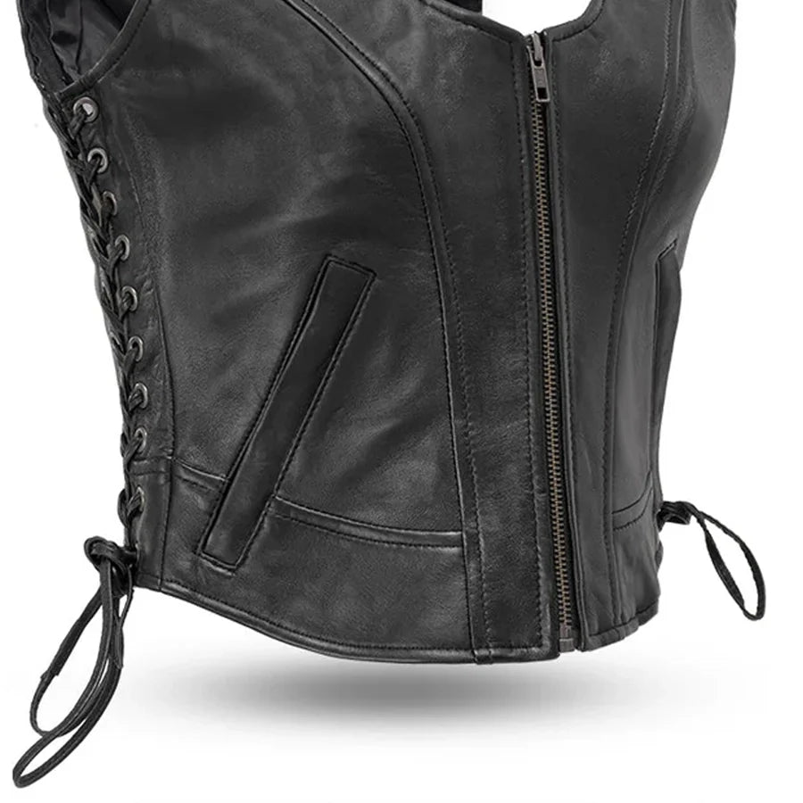 Raven Women's Motorcycle Leather Vest Women's Leather Vest First Manufacturing Company