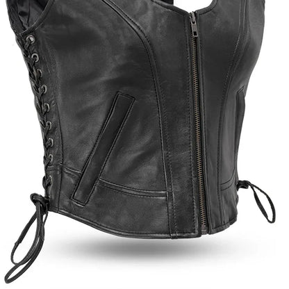 Raven Women's Motorcycle Leather Vest Women's Leather Vest First Manufacturing Company