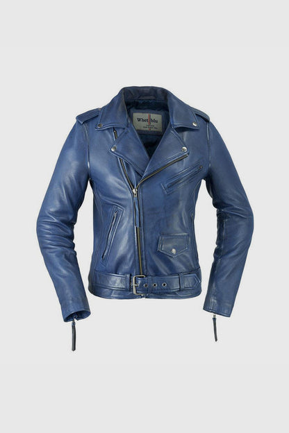 Rockstar Moto Lambskin Leather Jacket Women's Fashion Leather Jacket FMCo Blue XS 
