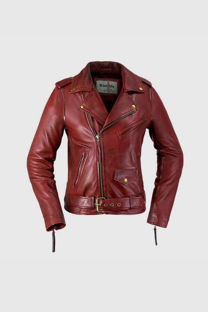 Rockstar Moto Lambskin Leather Jacket Women's Fashion Leather Jacket FMCo Oxblood XS 