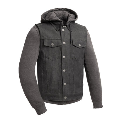 Rook - Men's Motorcycle Denim Vest Men's Denim Vest First Manufacturing Company Black/Grey S