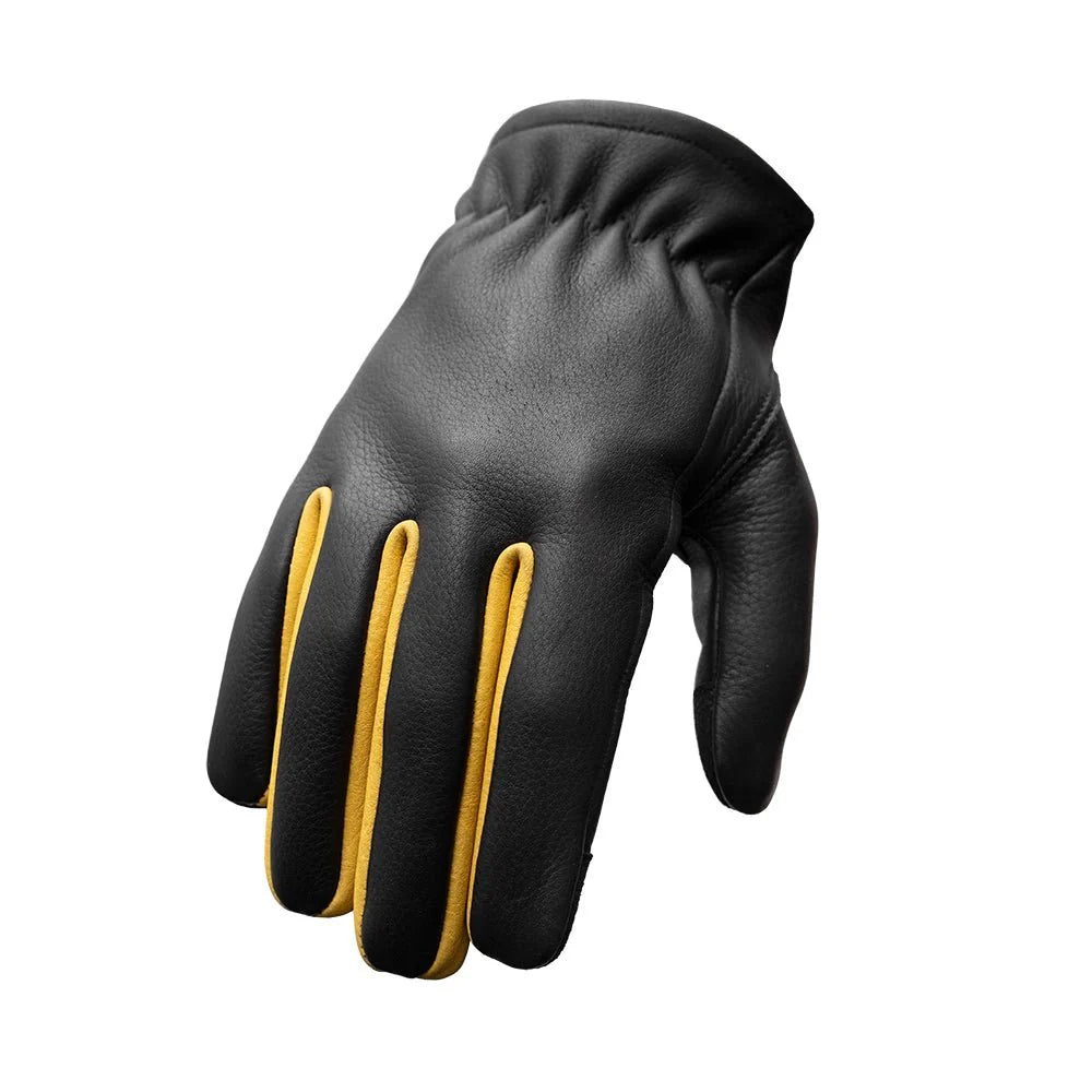 Roper Men's Motorcycle Leather Gloves Men's Gloves Accessories Black Yellow XS
