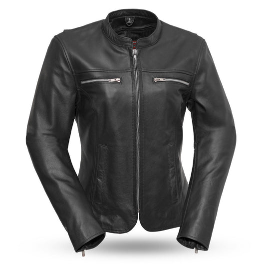 Roxy - Women's Leather Motorcycle Jacket Women's Leather Jacket First Manufacturing Company Black XS