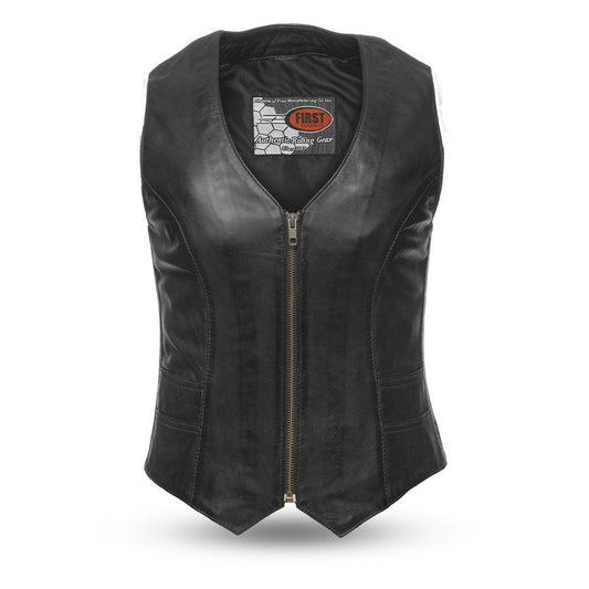Savannah Women's Western Style Motorcycle Leather Vest Women's Leather Vest Vests Black XS