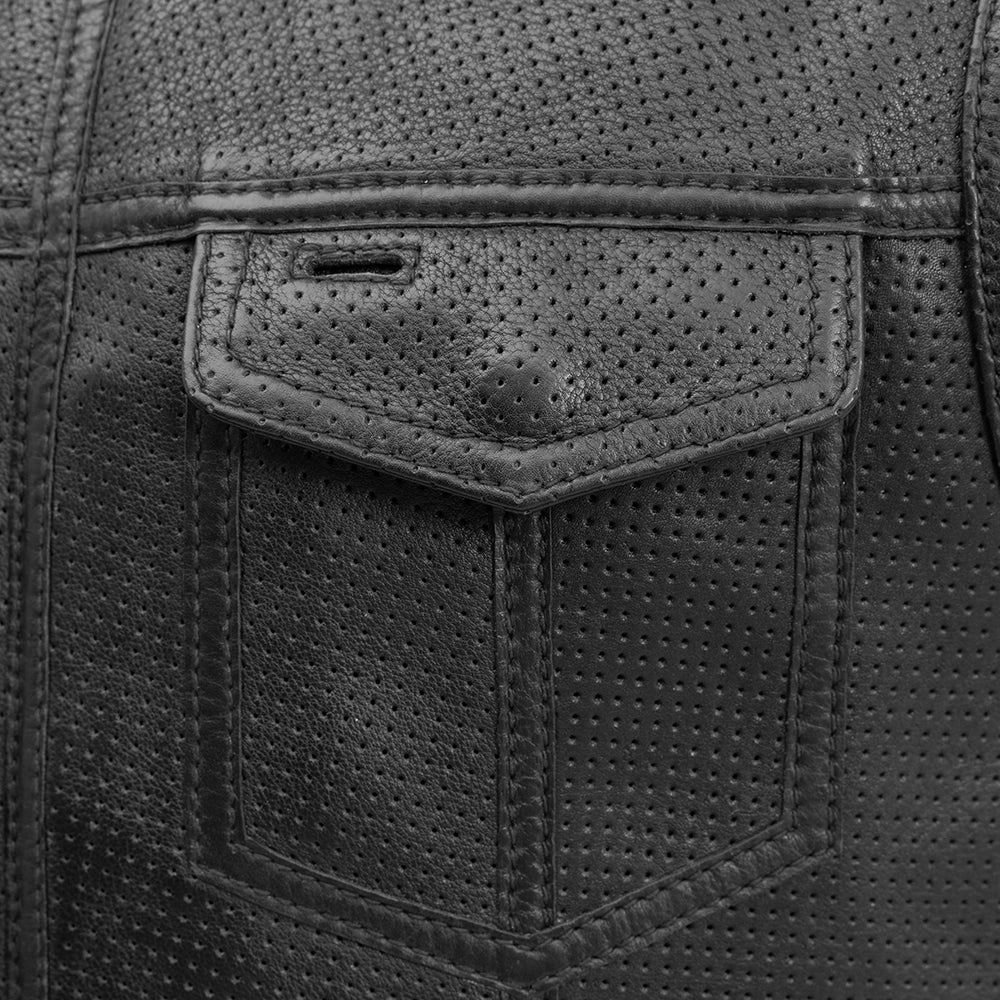 Sharp Shooter Perforated Men's Motorcycle Leather Vest Men's Perforated Leather Vest First Manufacturing Company