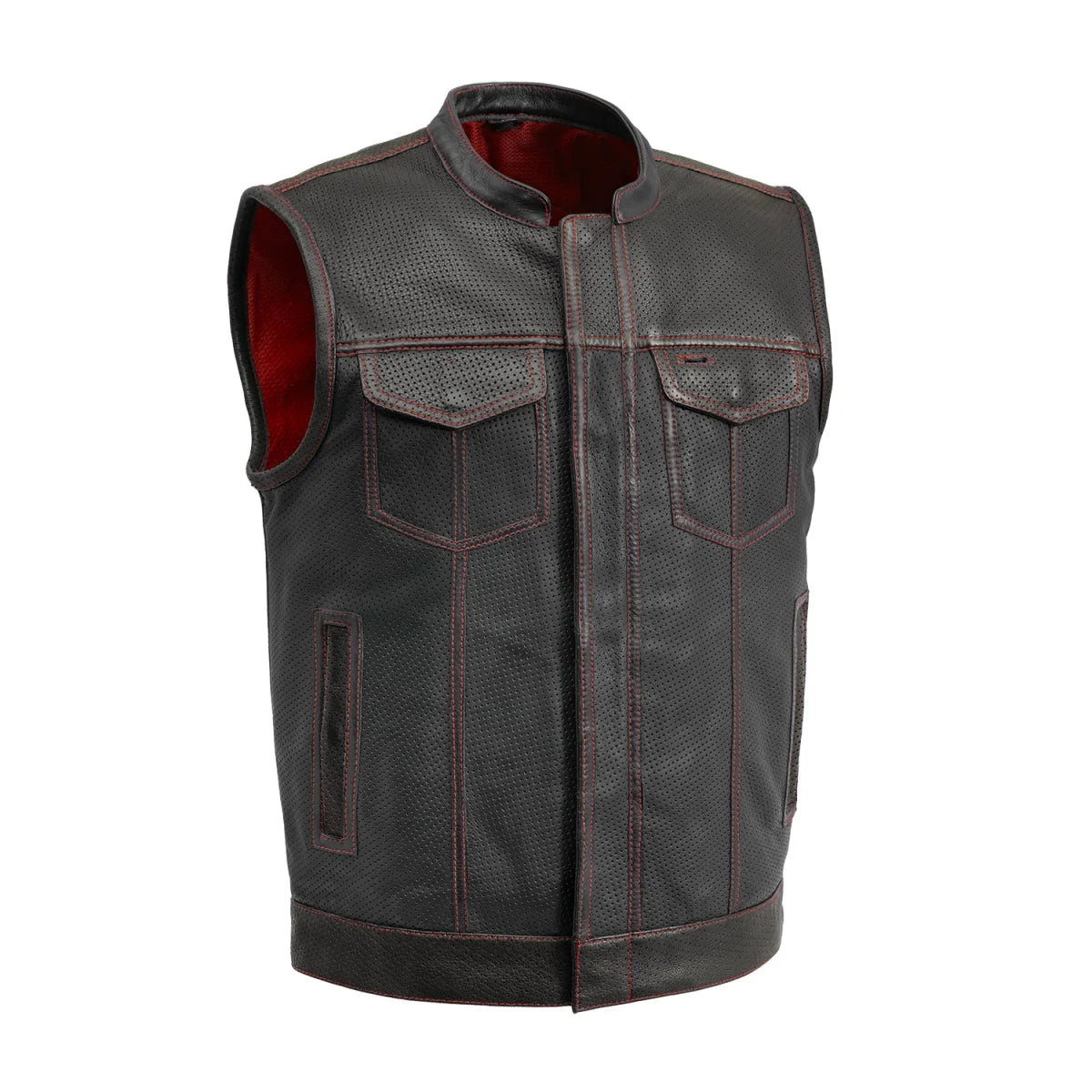 Sharp Shooter Perforated Men's Motorcycle Leather Vest Men's Perforated Leather Vest First Manufacturing Company Red S