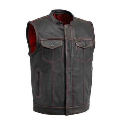 Sharp Shooter Perforated Men's Motorcycle Leather Vest Men's Perforated Leather Vest First Manufacturing Company Red S