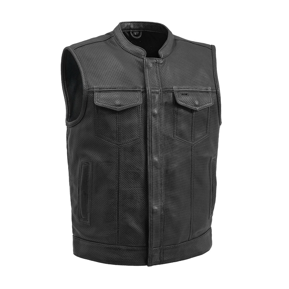 Sharp Shooter Perforated Men's Motorcycle Leather Vest Men's Perforated Leather Vest First Manufacturing Company Black S
