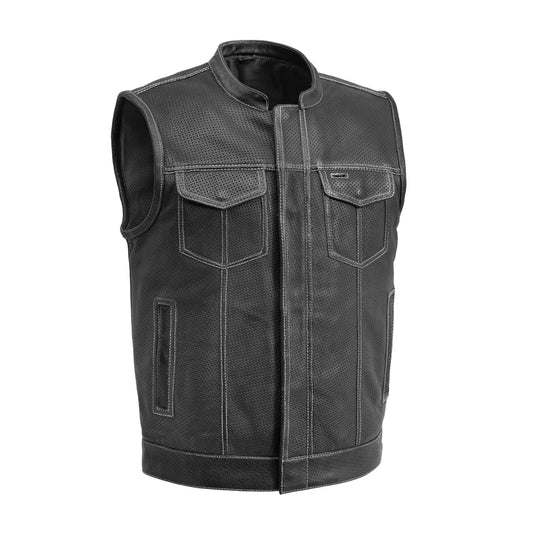 Sharp Shooter Perforated Men's Motorcycle Leather Vest Men's Perforated Leather Vest First Manufacturing Company White S