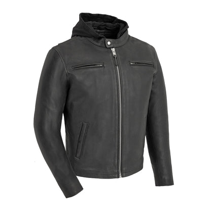 Street Cruiser Men's Motorcycle Leather Jacket (Copy) Men's Leather Jacket First Manufacturing Company Black S