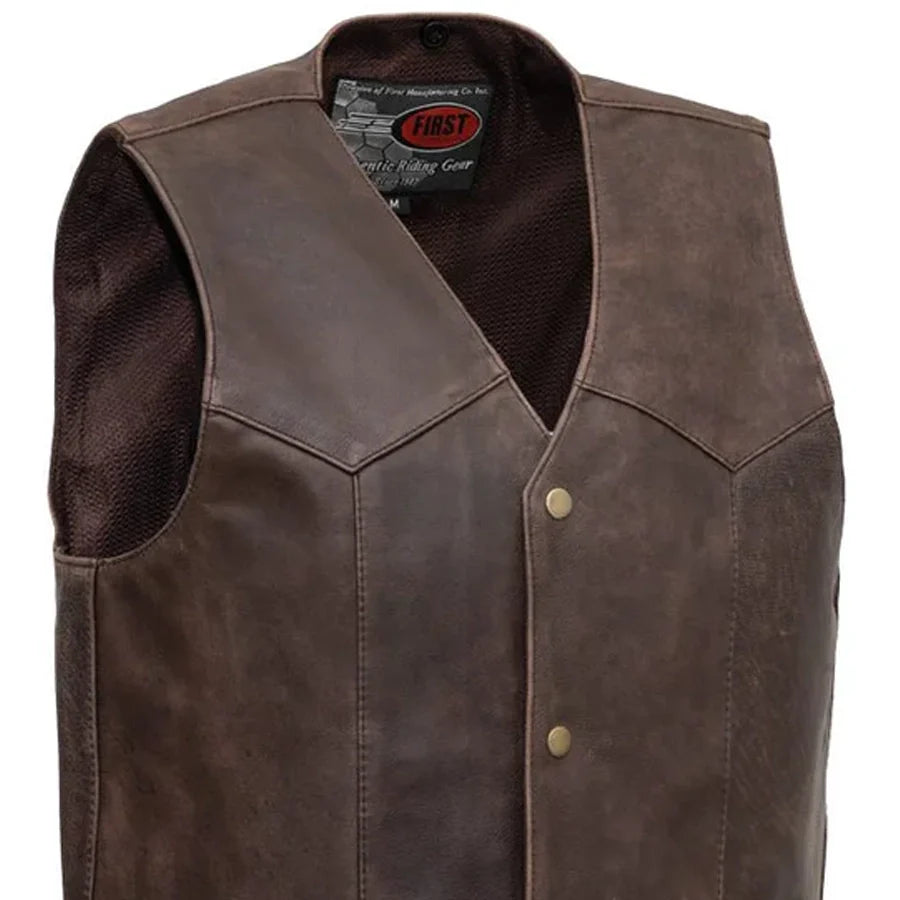 Texan Men's Motorcycle Western Style Leather Vest Men's Western Vest First Manufacturing Company