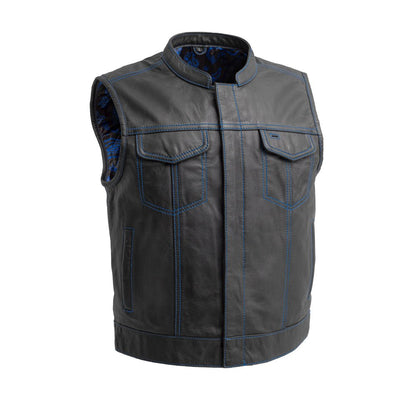 The Club Cut Men's Motorcycle Leather Vest, Multiple Color Options Men's Leather Vest First Manufacturing Company Blue S