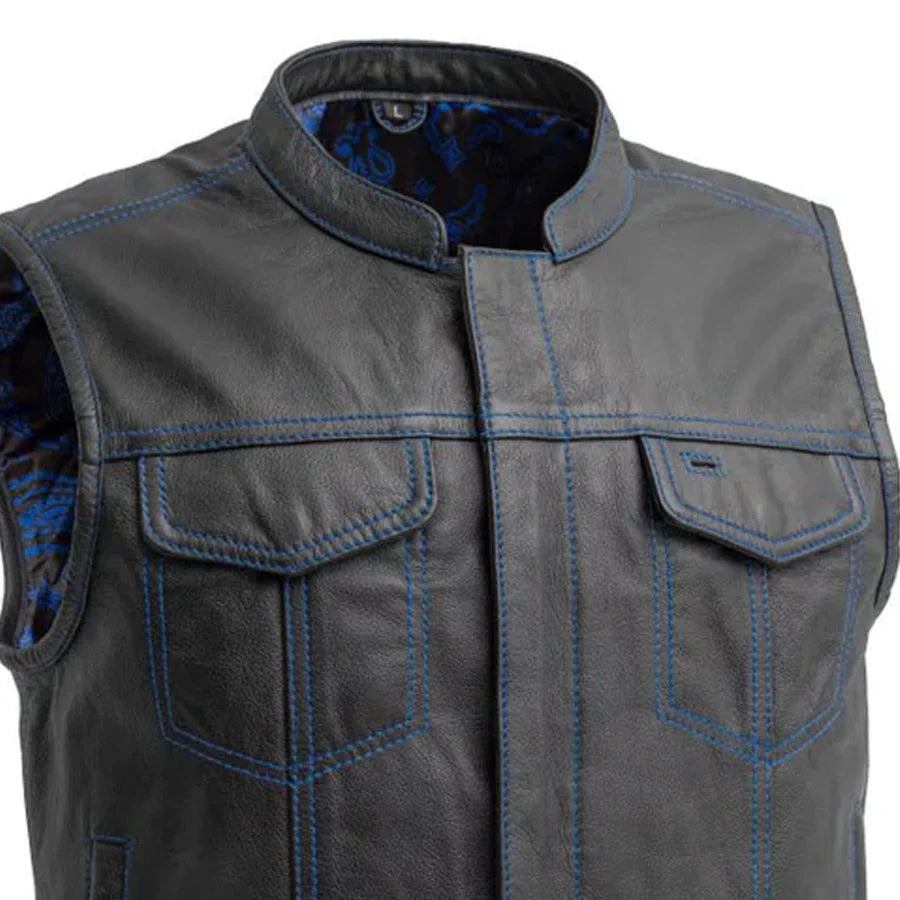 The Club Cut Men's Motorcycle Leather Vest, Multiple Color Options Men's Leather Vest First Manufacturing Company
