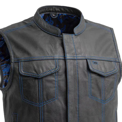 The Club Cut Men's Motorcycle Leather Vest, Multiple Color Options Men's Leather Vest First Manufacturing Company