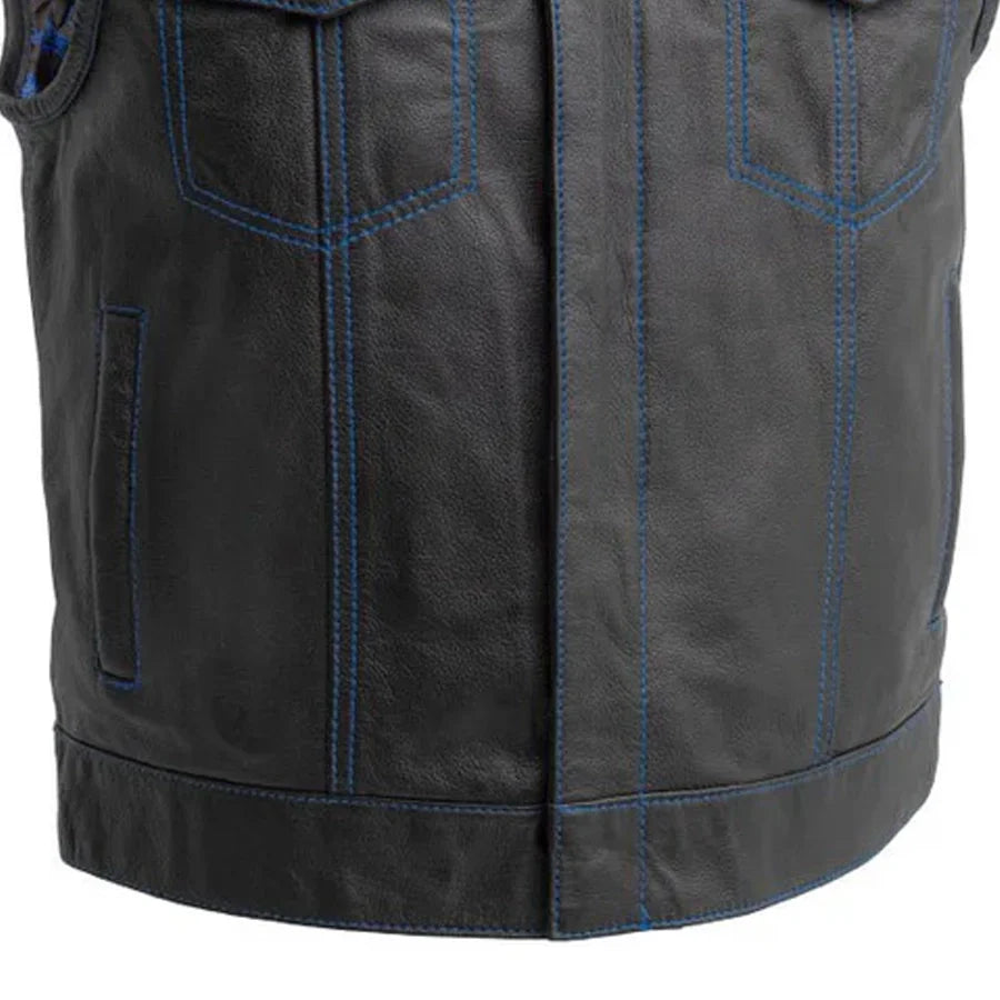The Club Cut Men's Motorcycle Leather Vest, Multiple Color Options Men's Leather Vest First Manufacturing Company