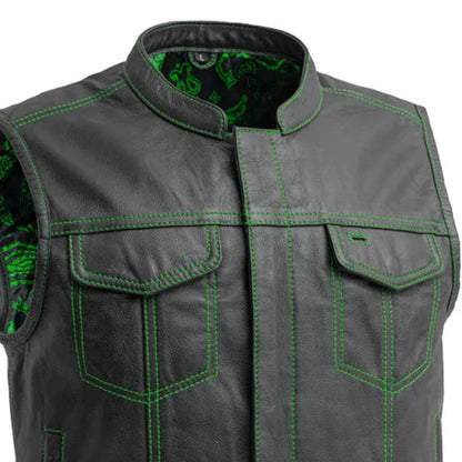 The Club Cut Men's Motorcycle Leather Vest, Multiple Color Options Men's Leather Vest First Manufacturing Company