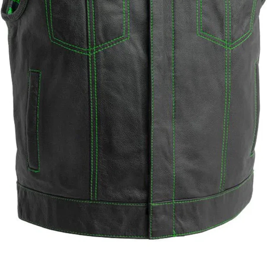The Club Cut Men's Motorcycle Leather Vest, Multiple Color Options Men's Leather Vest First Manufacturing Company