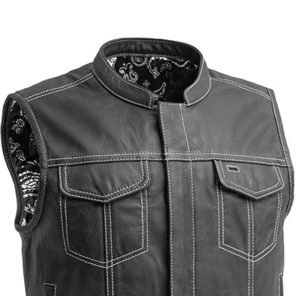 The Club Cut Men's Motorcycle Leather Vest, Multiple Color Options Men's Leather Vest First Manufacturing Company