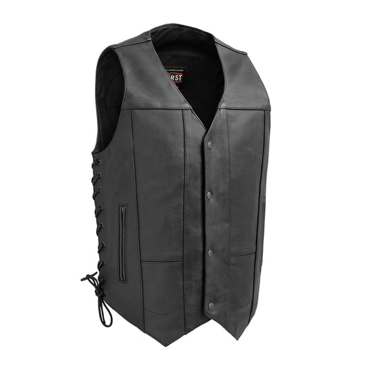 Top Biller Men's Motorcycle Western Style Leather Vest Men's Western Vest First Manufacturing Company Standard Black S
