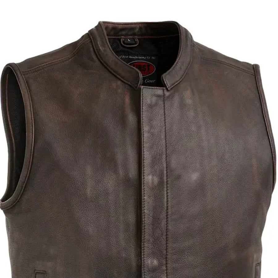 Top Rocker Men's Motorcycle Leather Vest Men's Leather Vest First Manufacturing Company