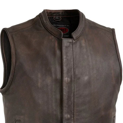 Top Rocker Men's Motorcycle Leather Vest Men's Leather Vest First Manufacturing Company