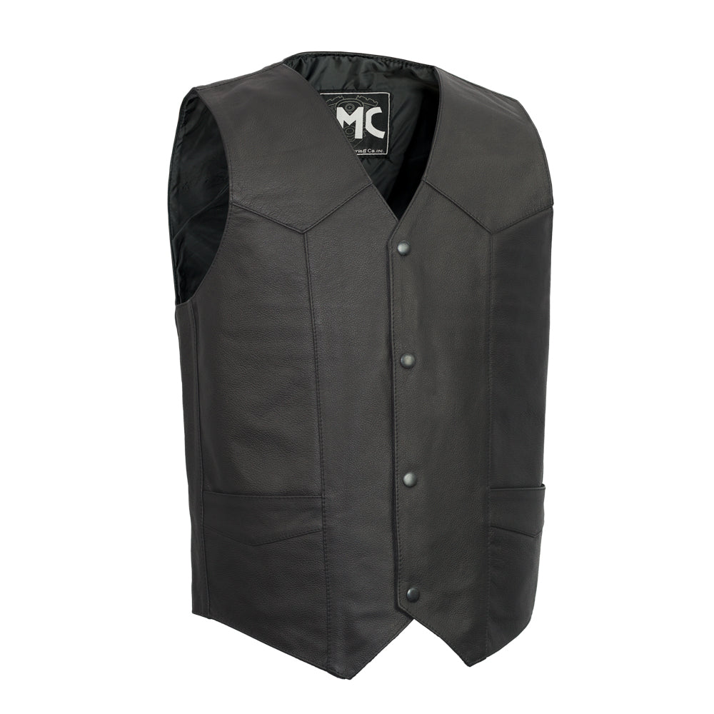 Top Shot Men's Motorcycle Western Style Leather Vest Men's Western Vest First Manufacturing Company Black S