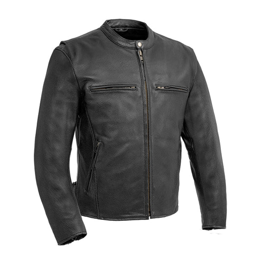 Turbine Men's Motorcycle Perforated Leather Jacket Men's Perforated Leather Jacket First Manufacturing Company Black XXS