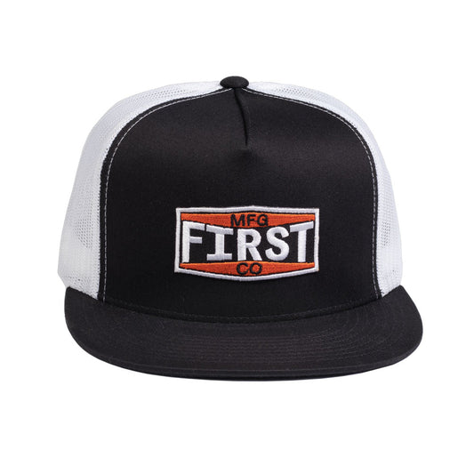Two Tone Logo Hat Trucker Hat First Manufacturing Company Black White