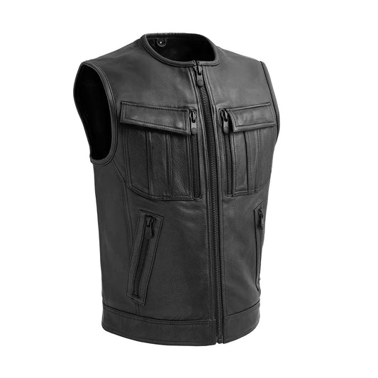 Unbeatable Men's Motorcycle Leather Vest Men's Leather Vest First Manufacturing Company Black S