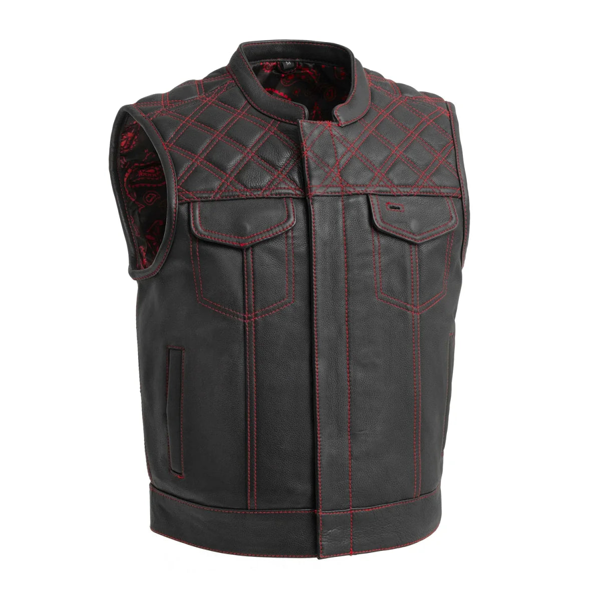 Upside Men's Club Style Leather Vest Orange and Green Men's Leather Vest Vests