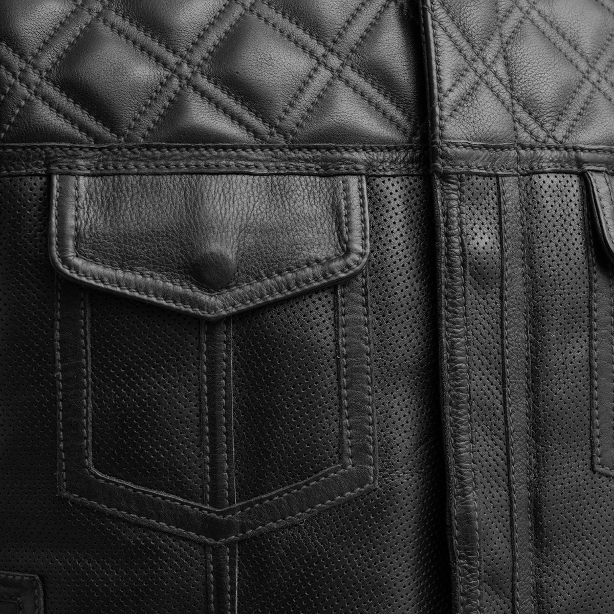 Upside Perforated Men's Club Style Leather Vest Men's Perforated Leather Vest First Manufacturing Company