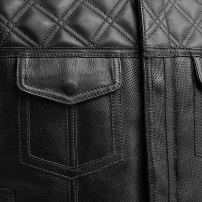 Upside Perforated Men's Club Style Leather Vest Men's Perforated Leather Vest First Manufacturing Company