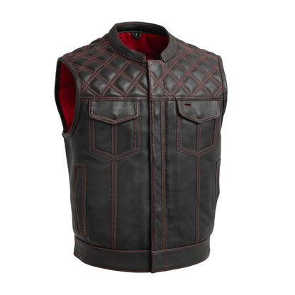 Upside Perforated Men's Club Style Leather Vest Men's Perforated Leather Vest First Manufacturing Company Red S