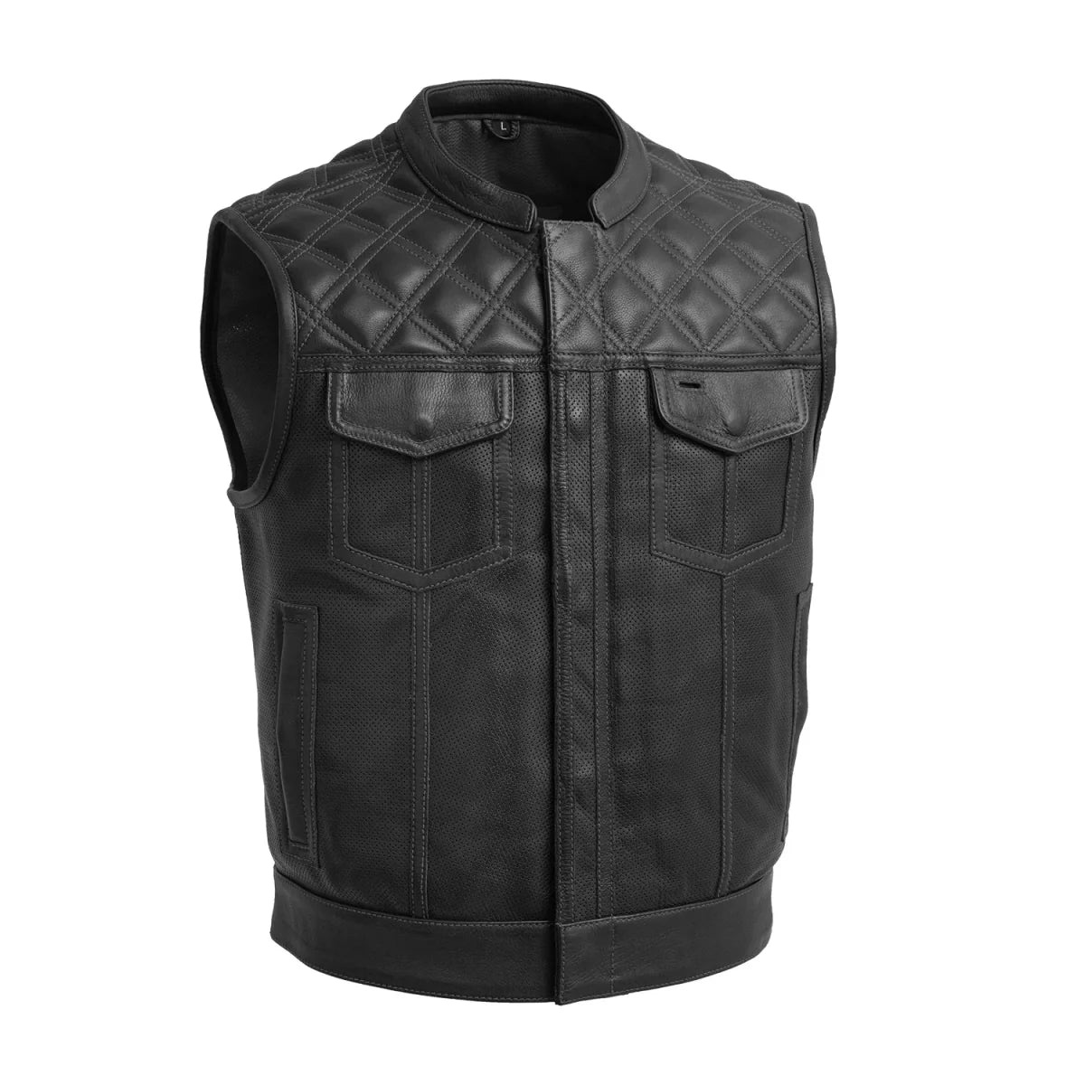 Upside Perforated Men's Club Style Leather Vest Men's Perforated Leather Vest First Manufacturing Company Black S