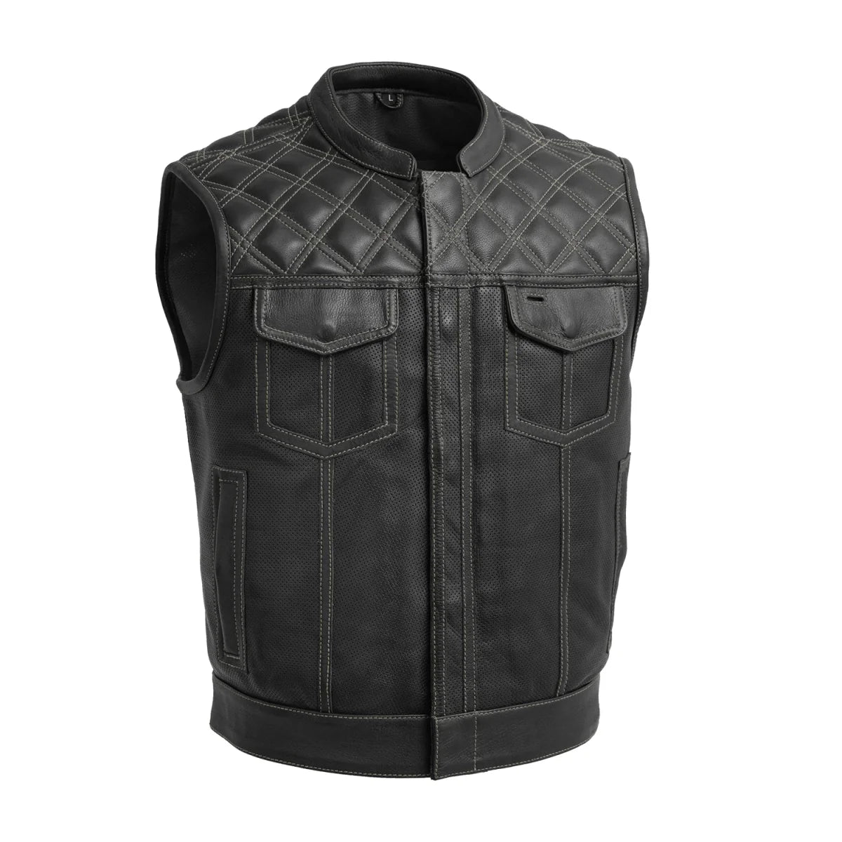 Upside Perforated Men's Club Style Leather Vest Men's Perforated Leather Vest First Manufacturing Company Grey S