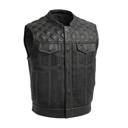 Upside Perforated Men's Club Style Leather Vest Men's Perforated Leather Vest First Manufacturing Company Grey S