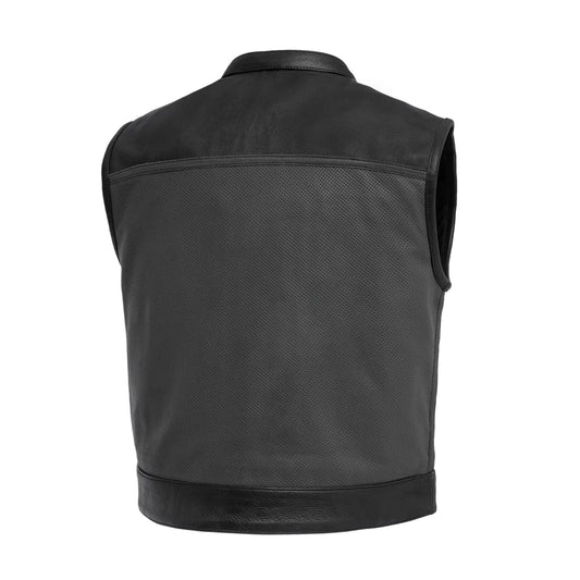 V-Twin Visionary Battleship Perforated Leather Vest Men's Perforated Leather Vest First Manufacturing Company