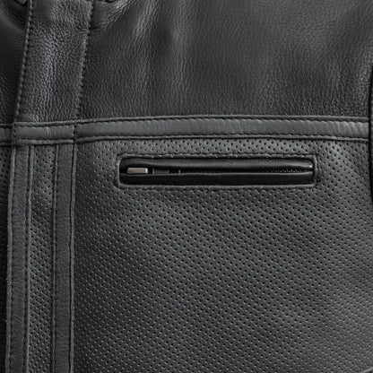 V-Twin Visionary Battleship Perforated Leather Vest Men's Perforated Leather Vest First Manufacturing Company