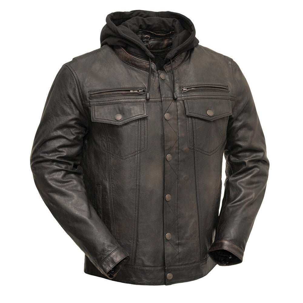Vendetta Men's Motorcycle Leather Jacket Men's Leather Jacket First Manufacturing Company Black Olive XS