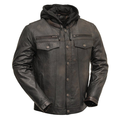 Vendetta Men's Motorcycle Leather Jacket Men's Leather Jacket First Manufacturing Company Black Olive XS
