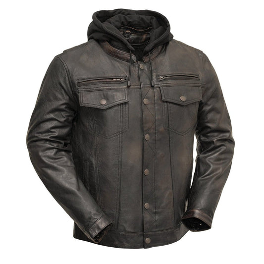 Vendetta Men's Motorcycle Leather Jacket Men's Leather Jacket First Manufacturing Company Black Olive XS