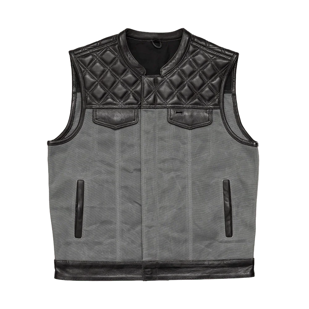 Waxed Hunt Club - Men's Motorcycle Vest (Limited Edition) Grey Factory Customs First Manufacturing Company Black Grey S