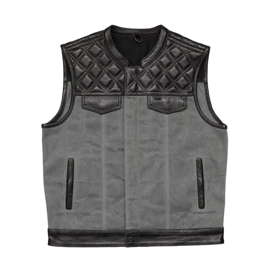 Waxed Hunt Club - Men's Motorcycle Vest (Limited Edition) Grey Factory Customs First Manufacturing Company Black Grey S