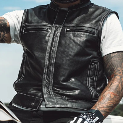Sharp Shooter Perforated Men's Motorcycle Leather Vest Men's Perforated Leather Vest First Manufacturing Company