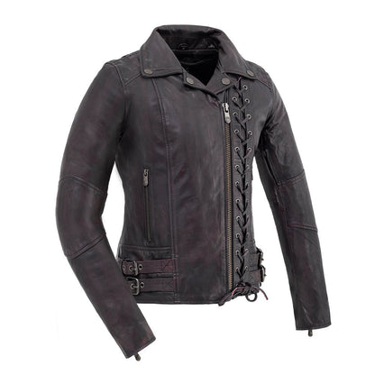 Wildside - Women's Motorcycle Leather Jacket Women's Leather Jacket First Manufacturing Company Black Purple XS